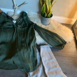 A new day green polka dot blouse